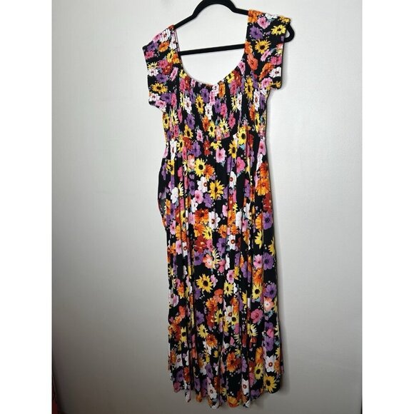 Torrid Dress Floral Maxi Challis Off Shoulder Ruffle Layered Smocking Size 1X - Picture 2 of 14